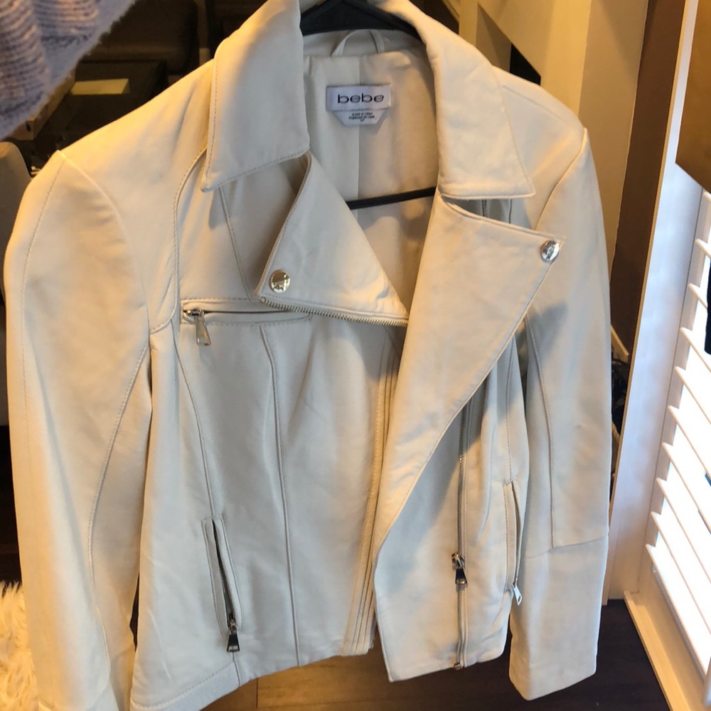 Bebe ivory leather jacket size small